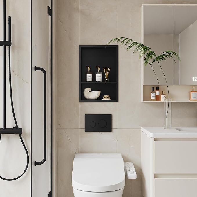 Neodrain 12X18 Inch Matte Black Double Shelf Stainless Steel Shower Niche - Image 4