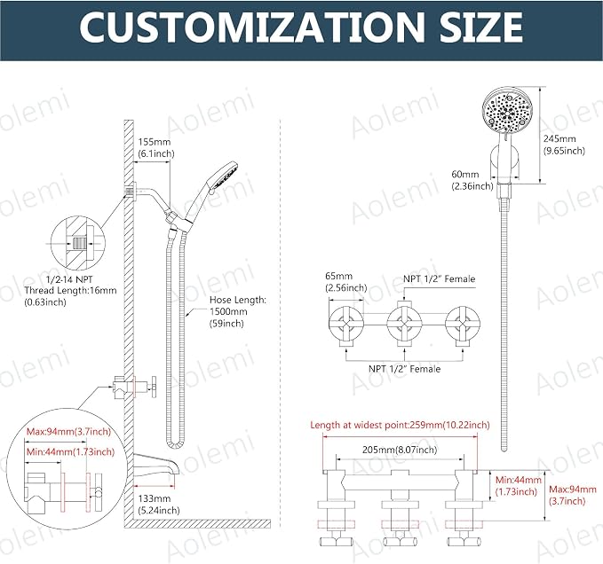 Aolemi 3 Handles Tub Shower Faucet Set - Image 6