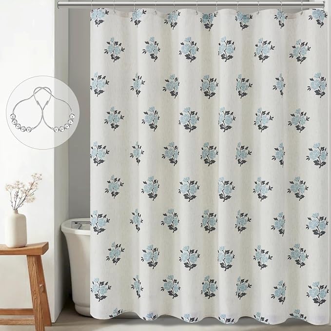 ORTIGIA Linen Blue Shower Curtains - Image 2