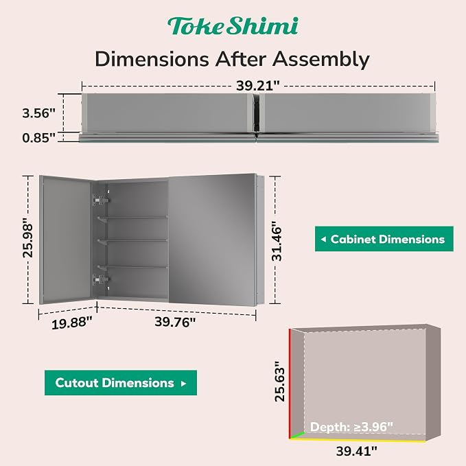 TokeShimi 40 x 26 Farmhouse Medicine Cabinet Recessed or Surface Mount Aluminum - Image 2