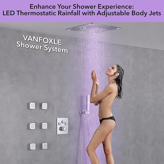 VANFOXLE Temperature Shower Faucet Set Chrome Shower System, Push Button - Image 6