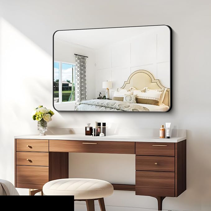 BONEWEI 30x40 inch Bathroom Mirror, Wall Mounted Bathroom Frame Vanity Mirror - Image 4
