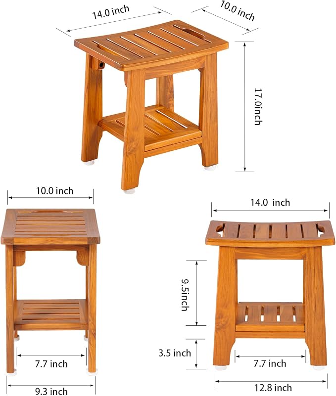 14" Compact Teak Shower Stool - Image 6