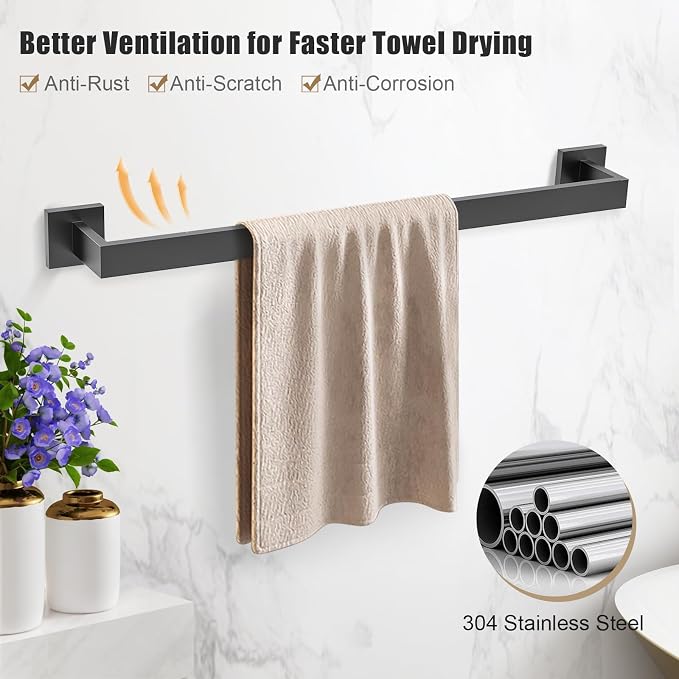 TQKAG Matte Black Bathroom Hardware Accessories Set 5 Pieces, Double Post - Image 2