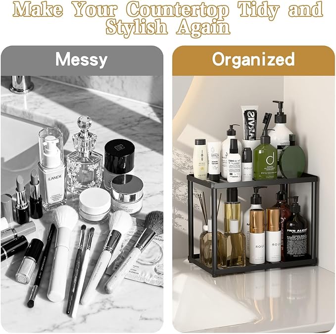 2 Tier Bathroom Counter Organizer, Rectangular Vanity Organizer Shelf, Skincare - Image 5