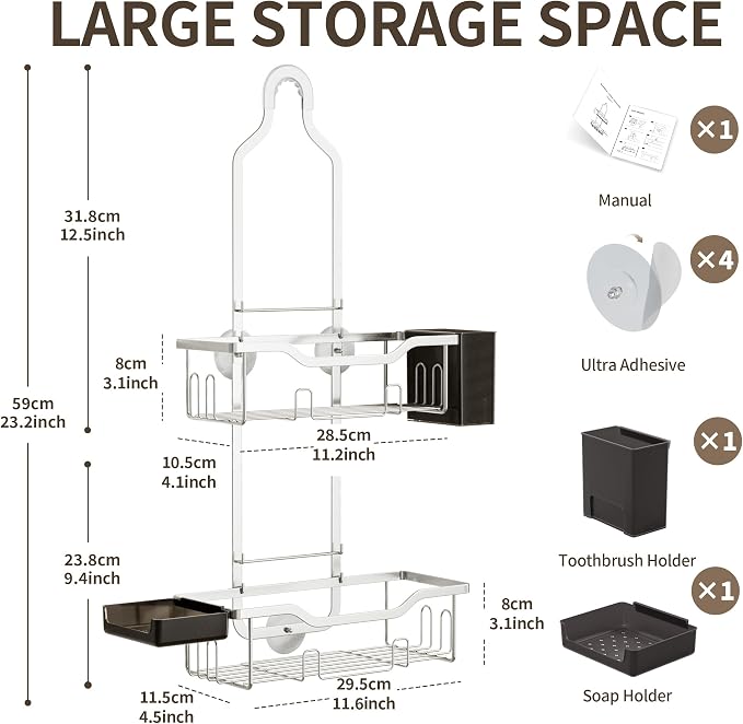 Shower Caddy Hanging 2-Tier Bathroom Organizer - Image 2