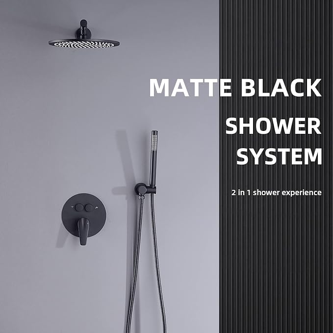 TRUSTMI 10 Inch Matte Black Shower System Push Button Diverter Wall Mounted - Image 2