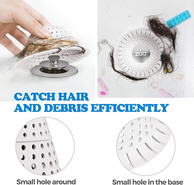 zaa Bathtub Drain Hair Catcher, Silicone Collapsible 2 Pack Drain Protector - Image 4