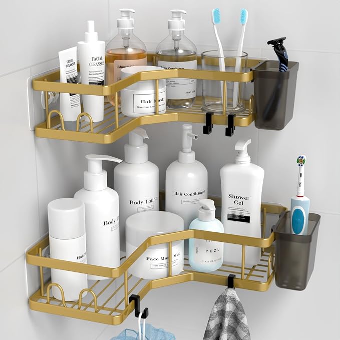 Corner Shower Caddy Organizer Shelf: 2Pack Adhesive Shower Rack, No Drilling by AKTECKE