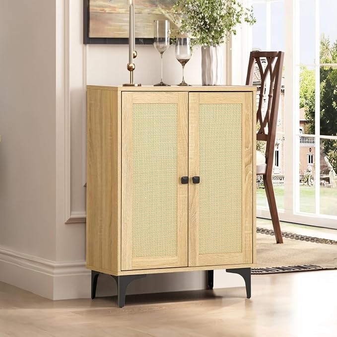 Rattan 4-Door Buffet Sideboard Storage Cabinet - Image 8