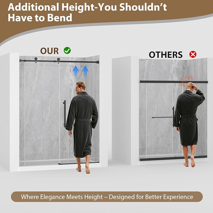 Frameless Glass Shower Door, 49-54" W x 76" H Sliding Frameless Shower Door - Image 4