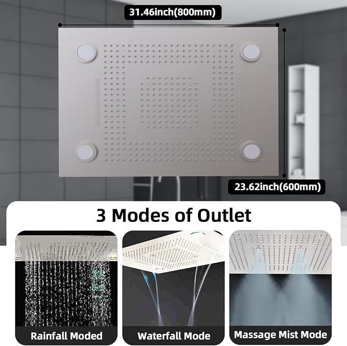24x32 LED Dual Head Shower System 24"x32" Ceiling Mount Shower Head - Image 3