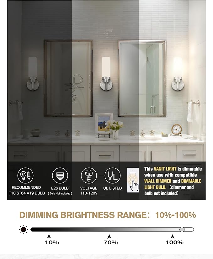 Emak Brushed Nickel Sconces Wall Lighting, Modern Vanity Lights - Image 2