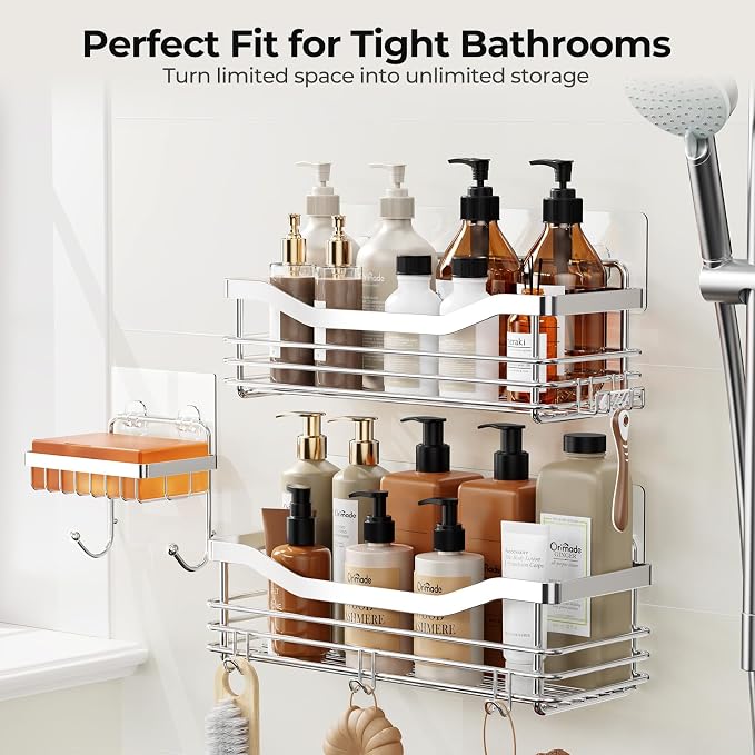 Orimade Shower Caddy Basket Shelf, No Drilling Wall Mounted Rustproof Stainless - Image 4
