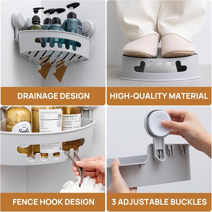 LEVERLOC Corner Shower Caddy Suction Cup, Shower Caddy Basket Powerful Suction - Image 5