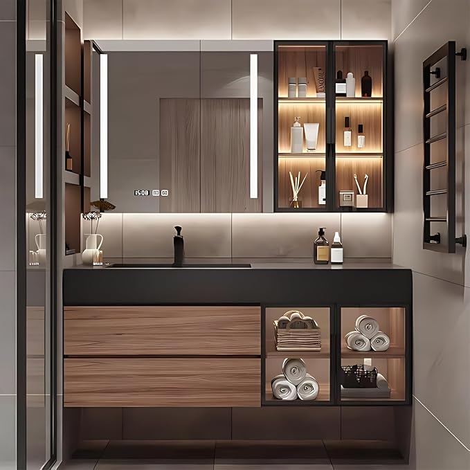 Single Sink Bathroom Vanity, Floating Bathroom Vanity Set Includes LED Smart by ORTRVYQ