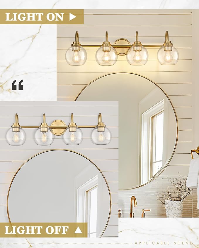 Bathroom Light Fixtures, 4-Light Brushed Gold Vanity Lights - Image 5