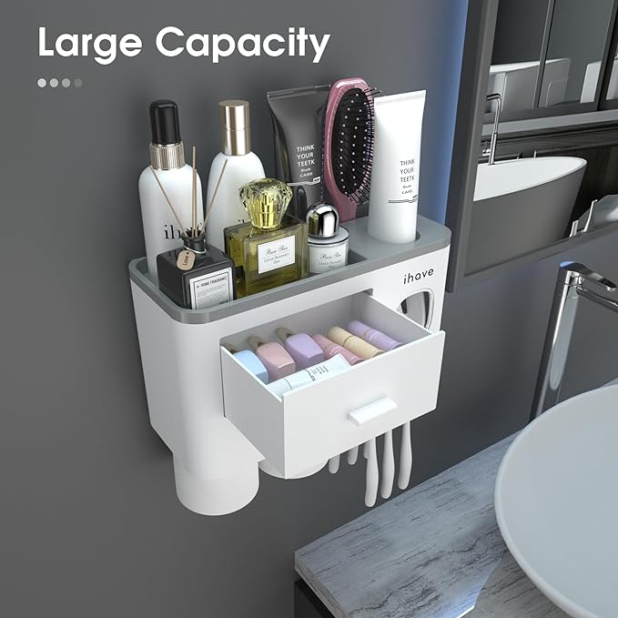 iHave Toothbrush Holders for Bathrooms, 2 Cups Toothbrush Holder Wall Mounted - Image 2