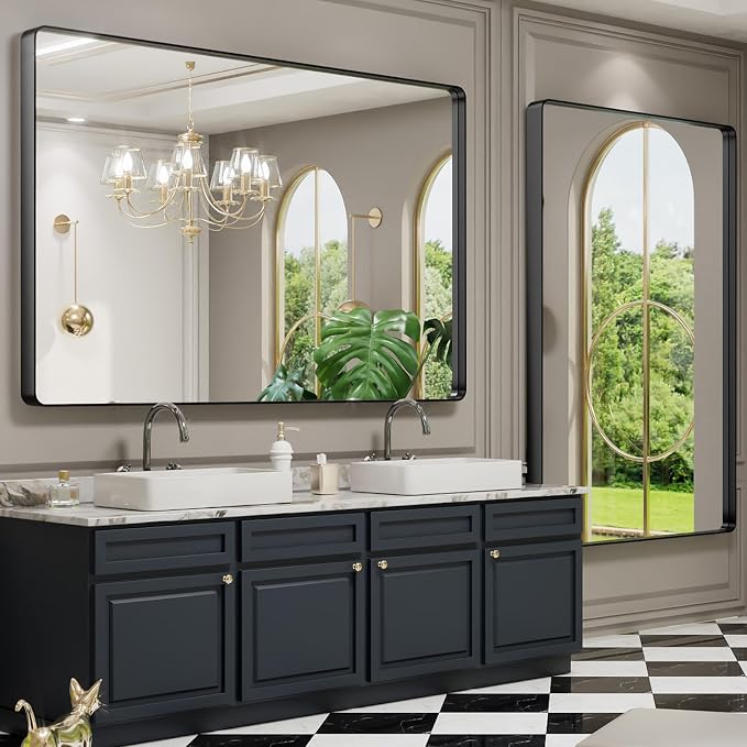 LOAAO 60X40 Inch Black Metal Framed Bathroom Mirror - Image 4