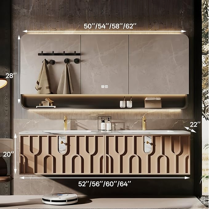 Double Sink Bathroom Vanity 60Inch, Modern Floating Vanity Set - Image 2