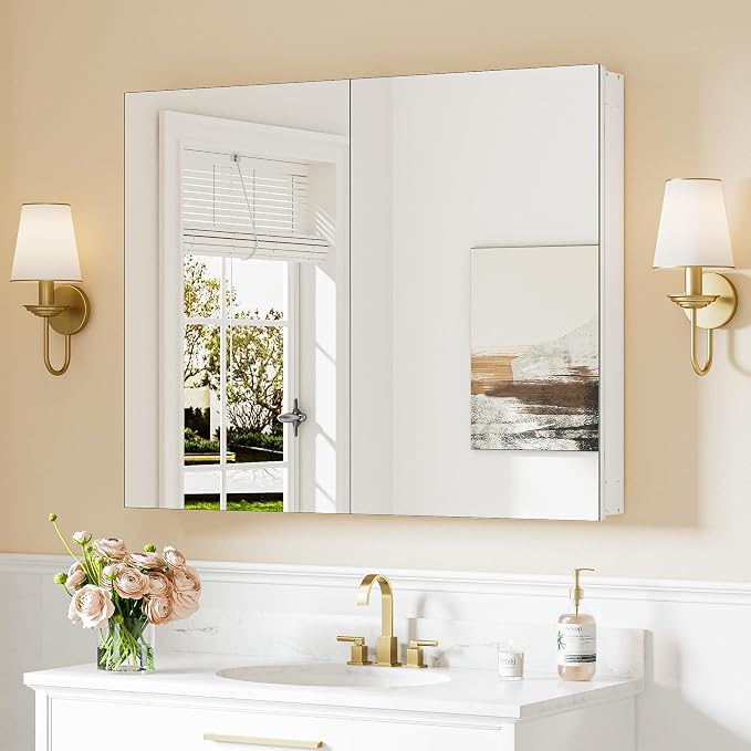 Keonjinn 40 x 32 Inch Large Medicine Cabinet Mirror, Assembly Required by Keonjinn