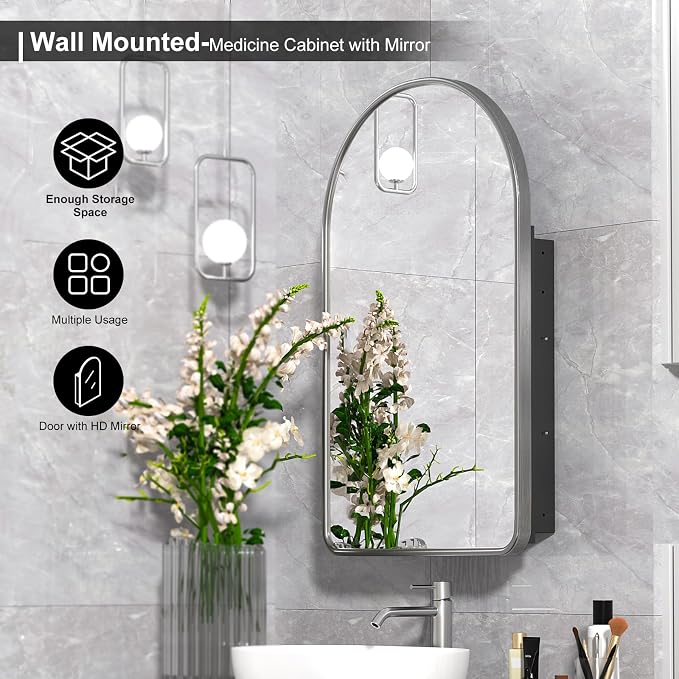 20x31 Inch Arched Medicine Cabinet - Image 6