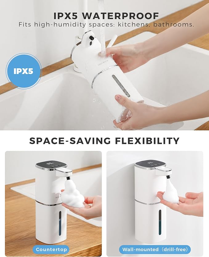Automatic Foaming Soap Dispenser, 12.8oz Rechargeable, Adjustable Foam Levels - Image 4