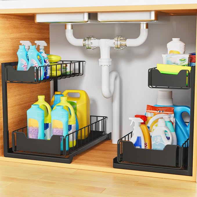 2 Pack Under Sink Organizer, Under Sink Organizers and Storage, Smooth & Silent by HAIREALM