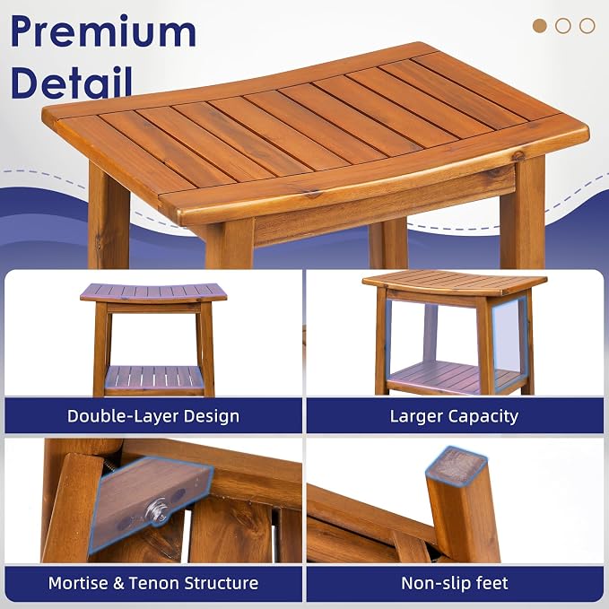 Teak Shower Bench, Indoor & Outdoor Use - Image 6