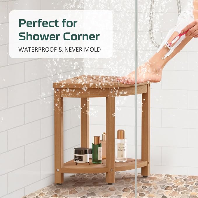 Waterproof Corner Shower Stool for Inside Shower, Poly Lumber Shower Bench Seat - Image 3