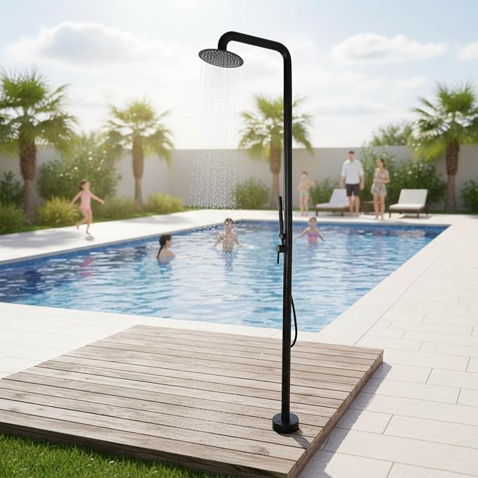 2-Function Poolside Portable Power Shower Floor Mounted Freestanding Black - Image 6
