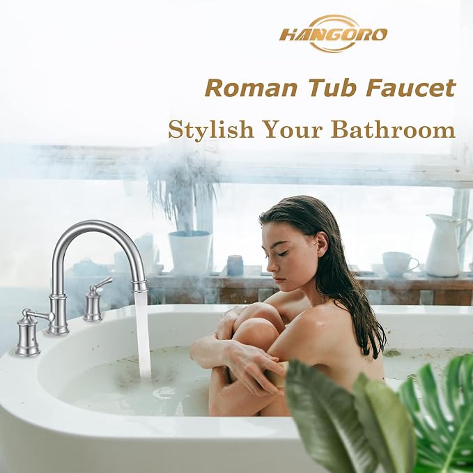 Brushed Nickel Roman Tub Faucet, Antique Bathtub Faucet Set 3 Hole, High Flow - Image 2