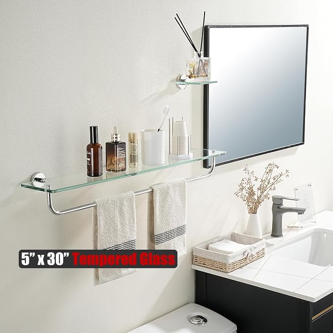 JQK Bathroom Glass Shelf Polished Chome, Shelf - Image 6
