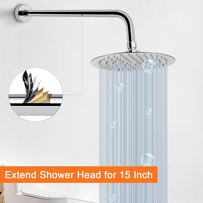 HarJue Shower Arm with Flange and Teflon Tape, Wall Mounted Shower Pipe 304 - Image 5