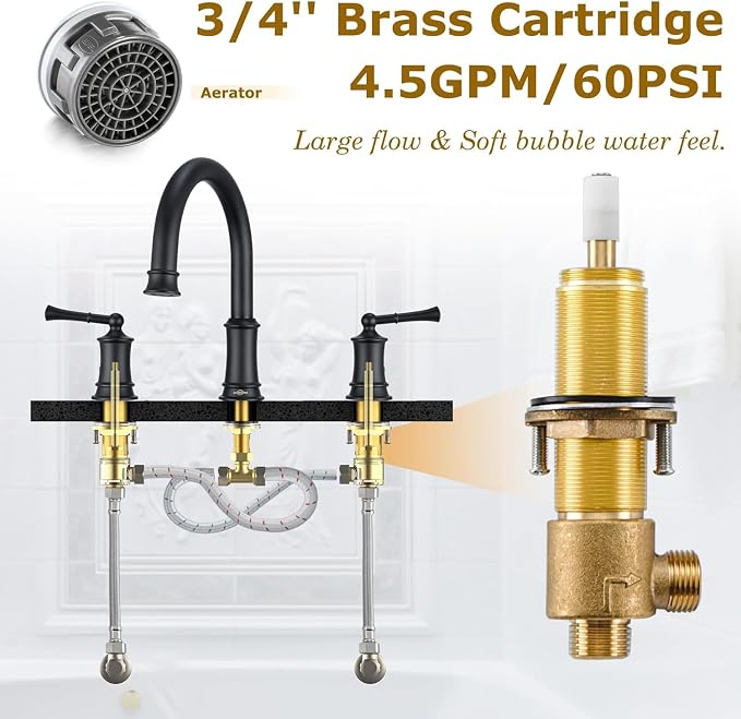 Matte Black Roman Tub Faucet, Antique Bathtub Faucet Set 3 Hole, High Flow Bath - Image 3