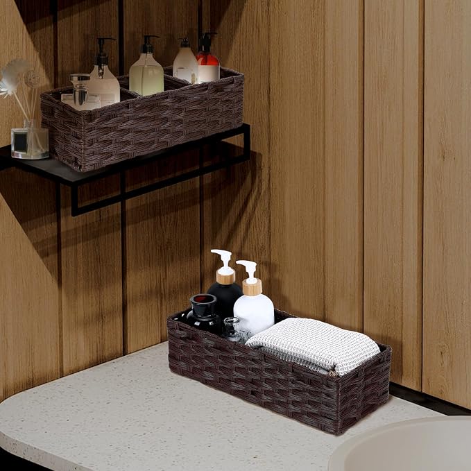 DULLEMELO Toilet Paper Basket for Organizing, Plastic Wicker Bathroom Baskets - Image 4