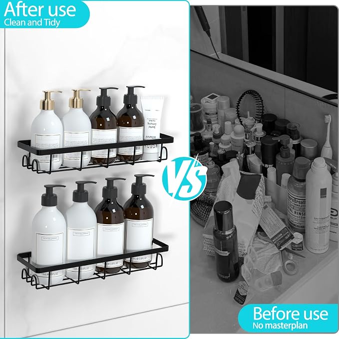 Shower Caddy Organizer with Hooks, Self Adhesive Bathroom Shelves, No Drilling - Image 6