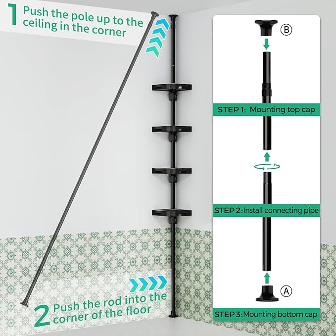 4-Tier Corner Shower Caddy Tension Pole Organizer - Image 6