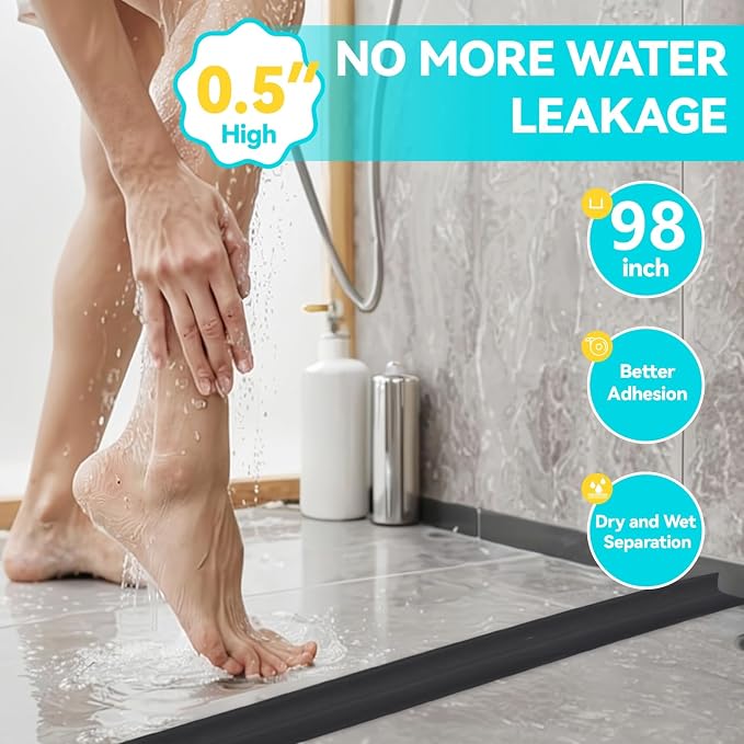 Shower Threshold Water Dam Barrier 98", Silicone Sealant Included, Collapsible - Image 2
