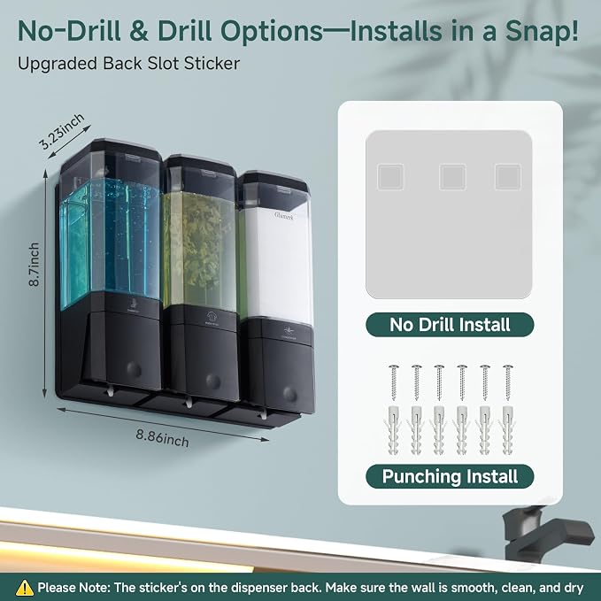 Shampoo and Conditioner Dispenser Wall Mounted No Drill, Shower Soap Dispenser - Image 2
