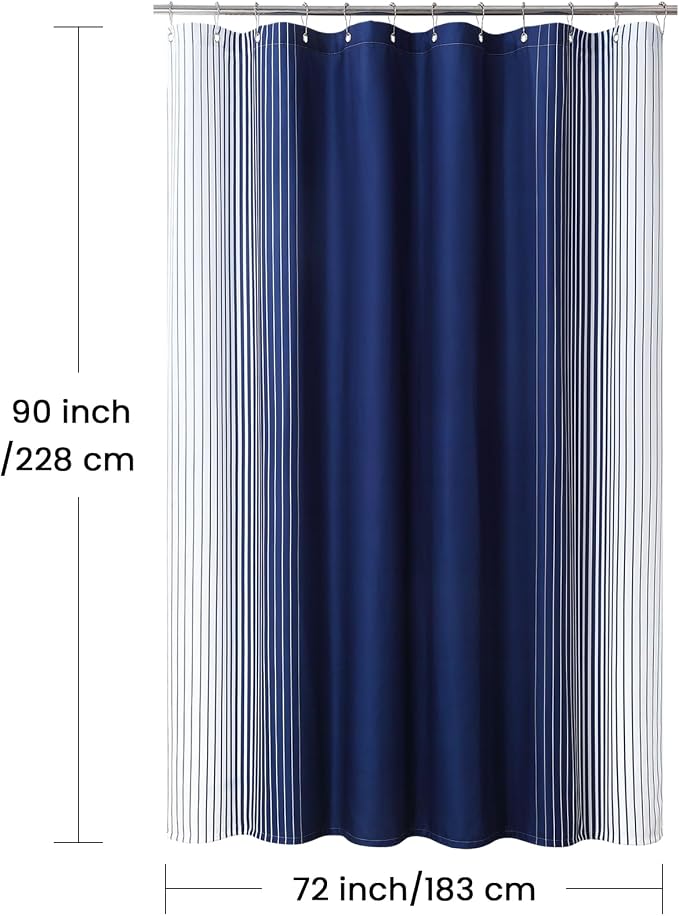 90 Inch Blue Shower Curtain, Extra Long Modern Navy Blue and White Gradient - Image 6