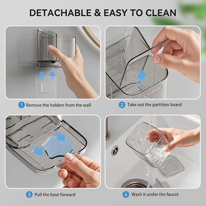 Toothbrush Holders for Bathrooms, 3 Slots Detachable Electric Toothbrush Holder - Image 7