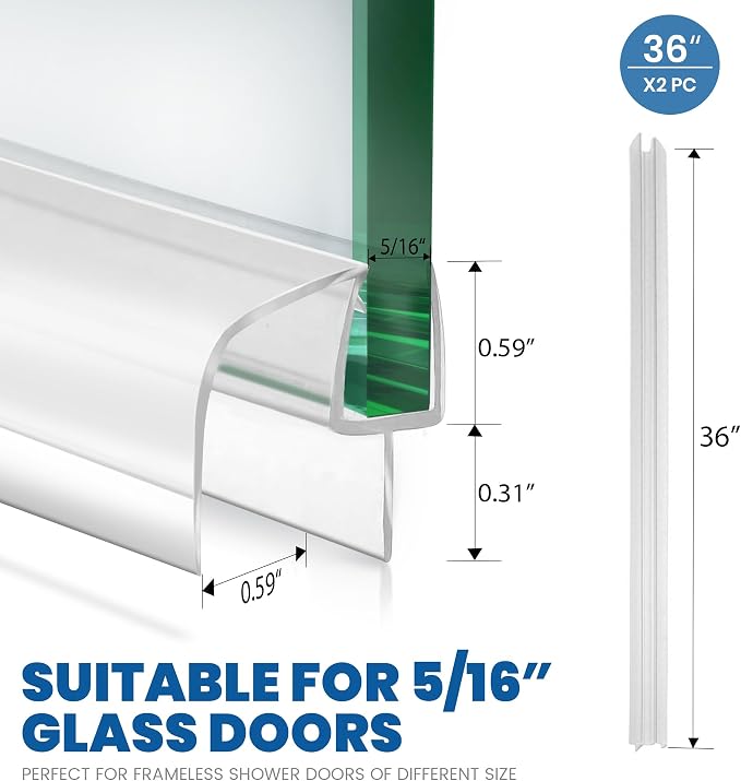 2-Pack Shower Glass Door Bottom Seal Strip, 36 Inch Long Clear PVC Seal Strips - Image 2