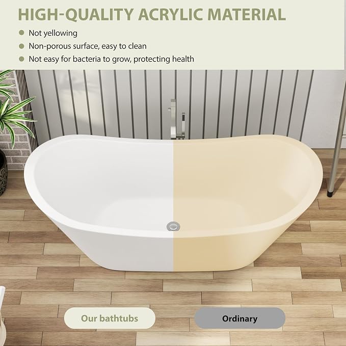 67 Inch Acrylic Freestanding Soaking Bathtub - Image 3