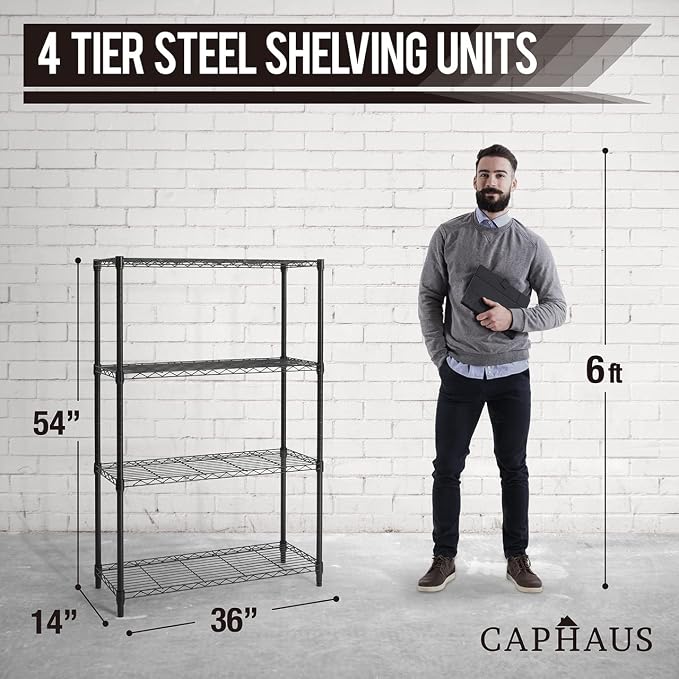 CAPHAUS 4-Tier Adjustable Height Wire Shelving Unit, Wire Rack Shelving - Image 3