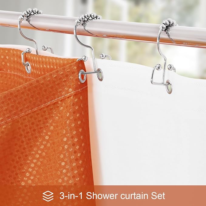 3 in 1 Stall Half Size Burnt Orange Shower Curtain Set-36 W x 72 H, Modern - Image 2