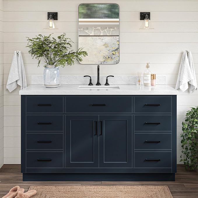 ARIEL Bathroom Vanity 61" Midnight Blue, 1.5" Edge Italian Carrara Marble - Image 3