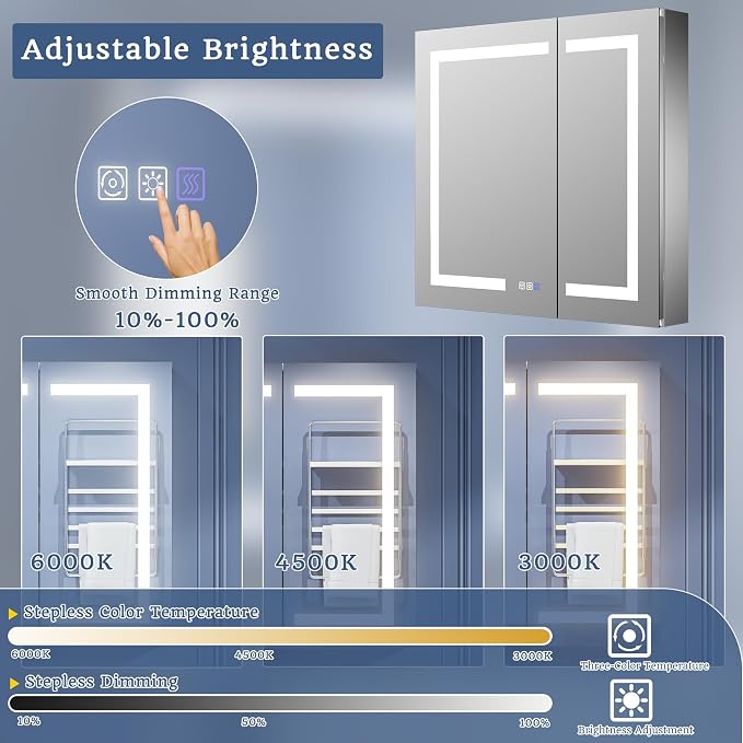 ExBrite LED Lighted Bathroom Medicine Cabinet - Image 3