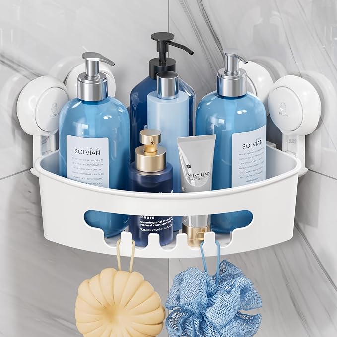 TAILI Corner Shower Caddy with Suction Cups, Wall Mounted Organizer Plastic Rack by TAILI