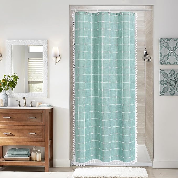 MitoVilla Teal Blue 36 x 72 Boho Small Stall Shower Curtain, Turquoise Narrow by MitoVilla